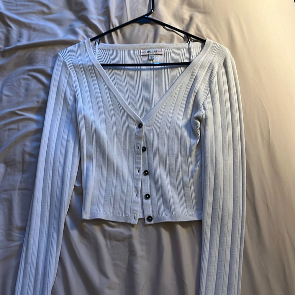 GUESS white button up cardigan